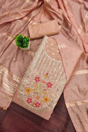 Peach woven shimmer semi stitched churidar dress-materials