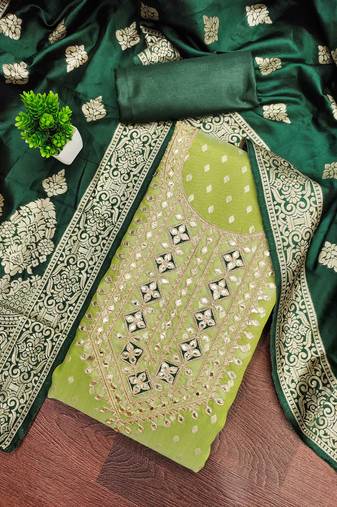 Light-green woven shimmer semi stitched churidar dress-materials
