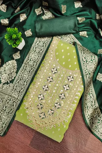 Light-green woven shimmer semi stitched churidar dress-materials