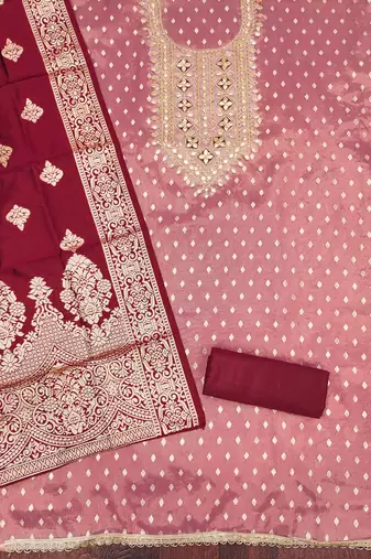 Pink woven shimmer churidar dress-materials
