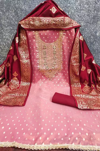 Pink woven shimmer churidar dress-materials