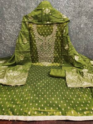 Olive woven shimmer churidar dress-materials 3