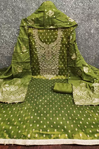 Olive woven shimmer churidar dress-materials