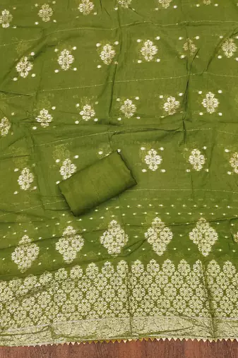 Olive woven shimmer churidar dress-materials