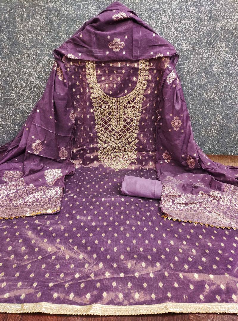 Purple woven shimmer semi stitched churidar dress-materials