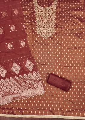 Orange woven shimmer churidar dress-materials 2