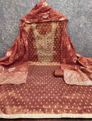 Orange woven shimmer churidar dress-materials 3