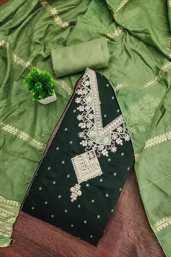 Green woven cotton semi stitched churidar dress-materials