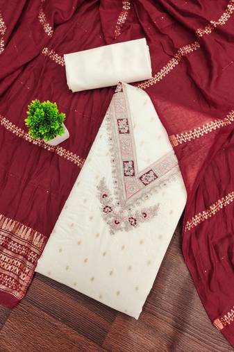White woven cotton semi stitched churidar dress-materials