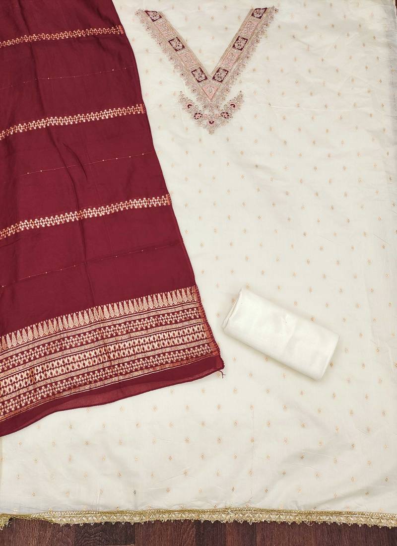 White woven cotton semi stitched churidar dress-materials