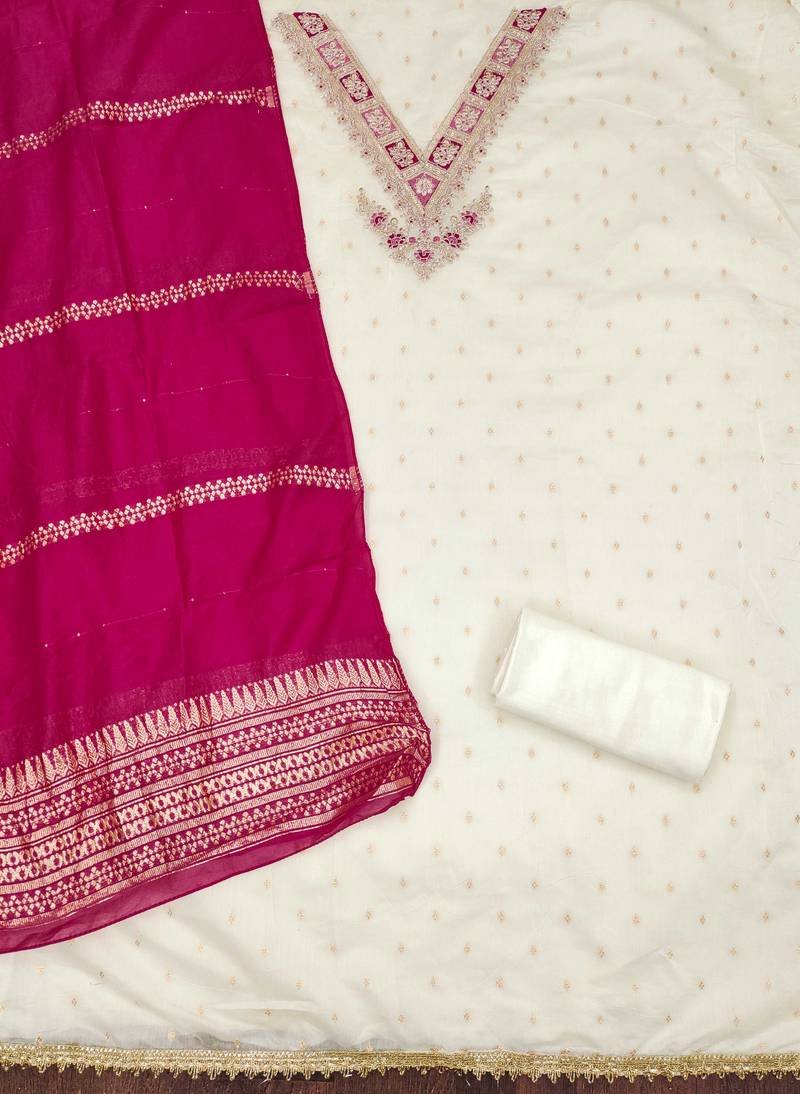 White woven cotton semi stitched churidar dress-materials