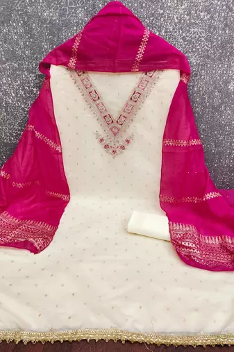 White woven cotton churidar dress-materials