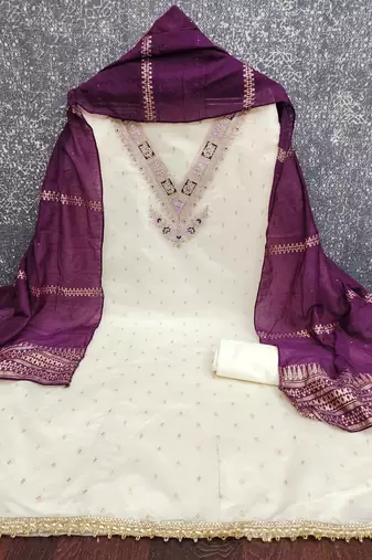 White woven cotton churidar dress-materials