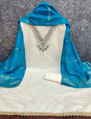 White woven cotton churidar dress-materials 3