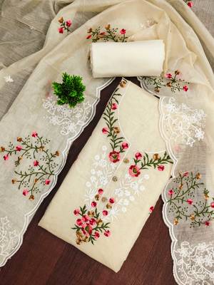 Beige embroidered cotton churidar dress-materials 1
