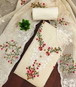 Beige embroidered cotton semi stitched churidar dress-materials