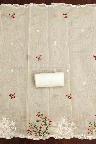 Beige embroidered cotton churidar dress-materials