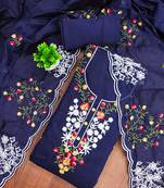 Blue embroidered cotton semi stitched churidar dress-materials