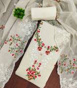 Cream embroidered cotton semi stitched churidar dress-materials