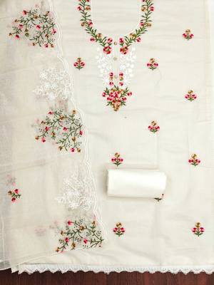 Cream embroidered cotton churidar dress-materials 2