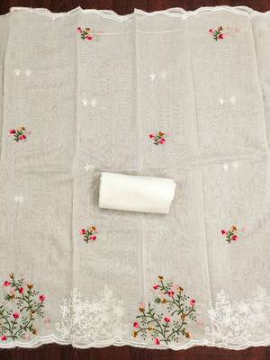 Cream embroidered cotton churidar dress-materials 4