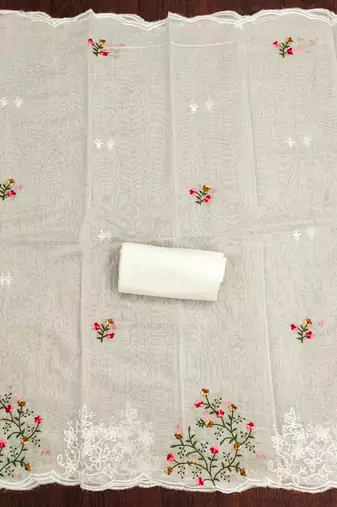 Cream embroidered cotton churidar dress-materials