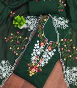 Green embroidered cotton semi stitched churidar dress-materials