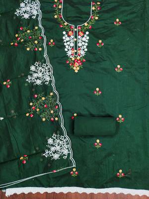 Green embroidered cotton churidar dress-materials 2