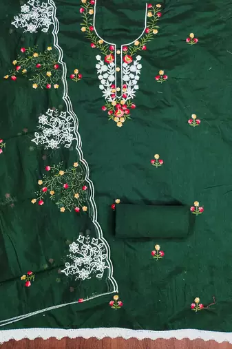 Green embroidered cotton churidar dress-materials