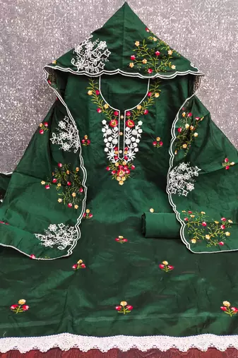 Green embroidered cotton churidar dress-materials