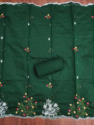 Green embroidered cotton churidar dress-materials 4