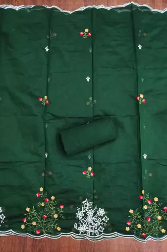 Green embroidered cotton churidar dress-materials