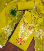 Mehendi embroidered cotton semi stitched churidar dress-materials