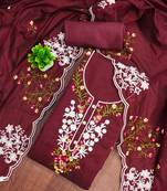 Maroon embroidered cotton semi stitched churidar dress-materials