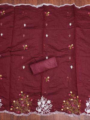 Maroon embroidered cotton semi stitched churidar dress-materials 4