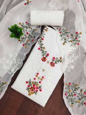 White embroidered cotton churidar dress-materials 1