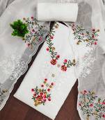 White embroidered cotton semi stitched churidar dress-materials