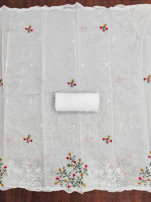 White embroidered cotton churidar dress-materials 4