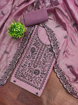 Lavender embroidered cotton churidar dress-materials 1