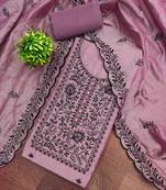 Lavender embroidered cotton semi stitched churidar dress-materials