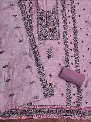 Lavender embroidered cotton churidar dress-materials 2