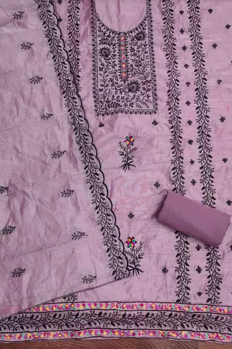 Lavender embroidered cotton churidar dress-materials