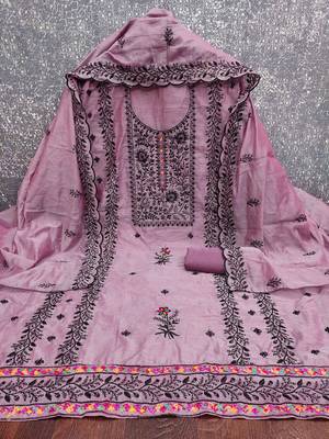 Lavender embroidered cotton churidar dress-materials 3