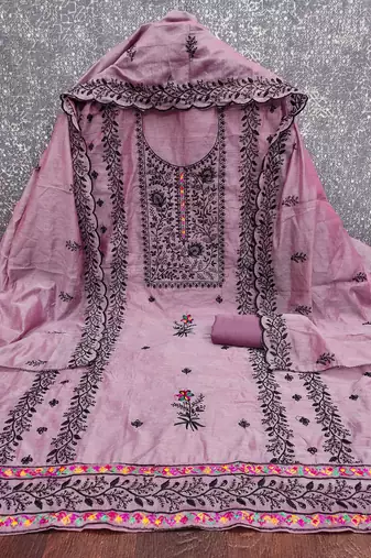 Lavender embroidered cotton churidar dress-materials