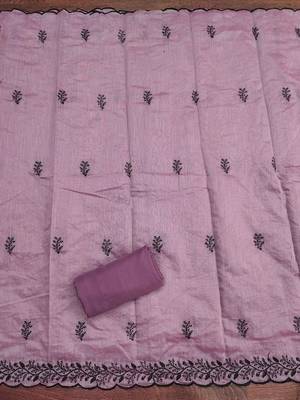 Lavender embroidered cotton churidar dress-materials 4
