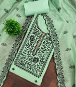 Light-green embroidered cotton semi stitched churidar dress-materials