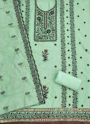 Light-green embroidered cotton churidar dress-materials 2