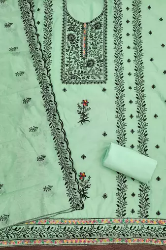 Light-green embroidered cotton churidar dress-materials