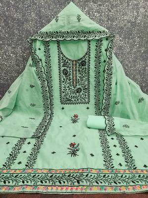 Light-green embroidered cotton churidar dress-materials 3