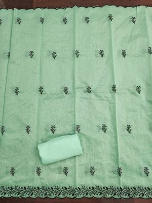 Light-green embroidered cotton churidar dress-materials 4